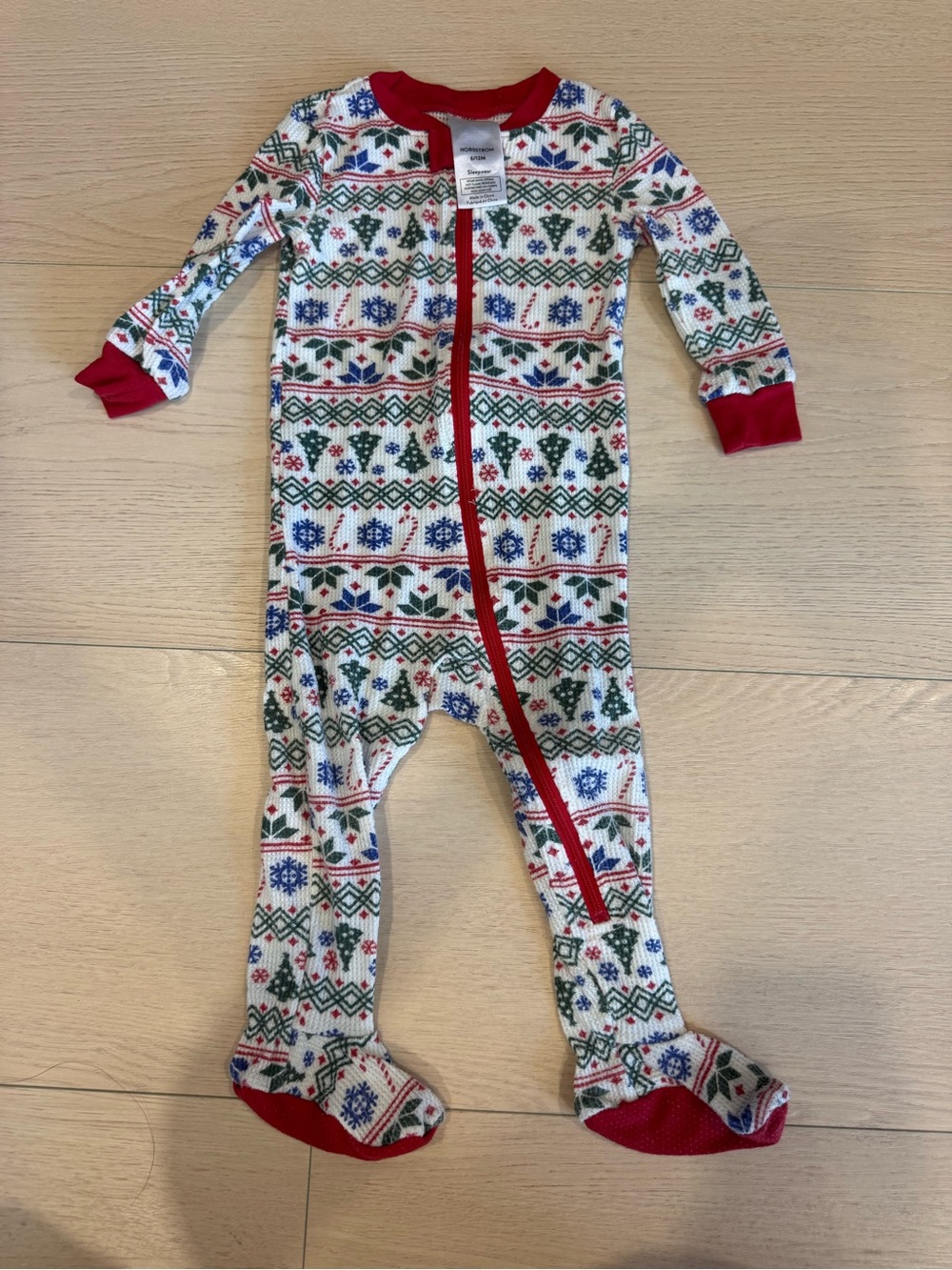 Nordstrom Baby Red, White, Green & Blue Fair Isle Footed One-Piece | 6-12 months